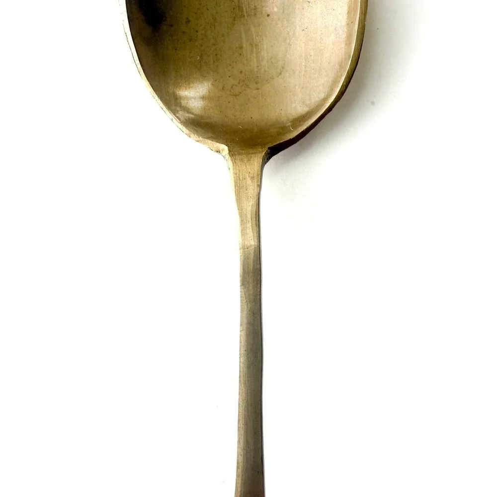 Vintage Hand Forged Brass Spoons Pair - Rustic‎ Primitive Farmhouse Kitchenware